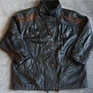 Vintage Avanti Black Leather Jacket, 90s 80s Bikecore Biker Coat Women's Large